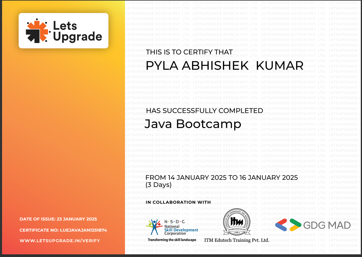 Java Bootcamp Certificate