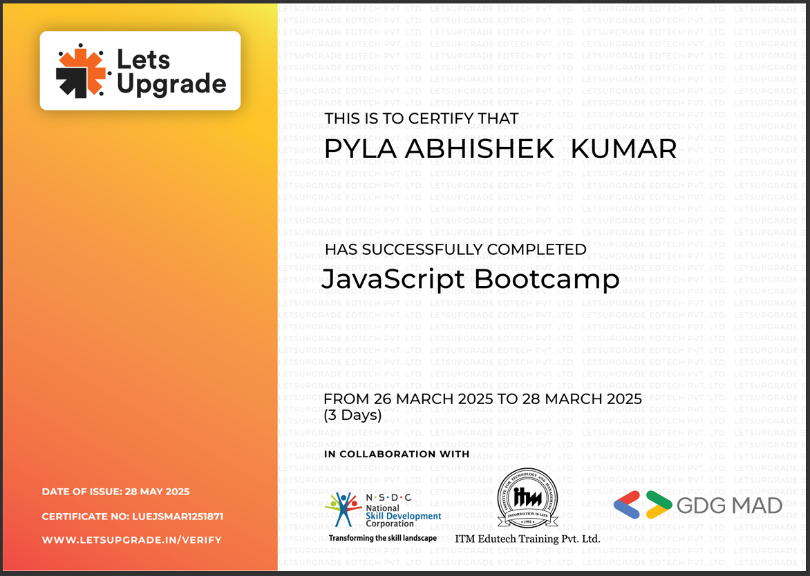 JavaScript Bootcamp Certificate