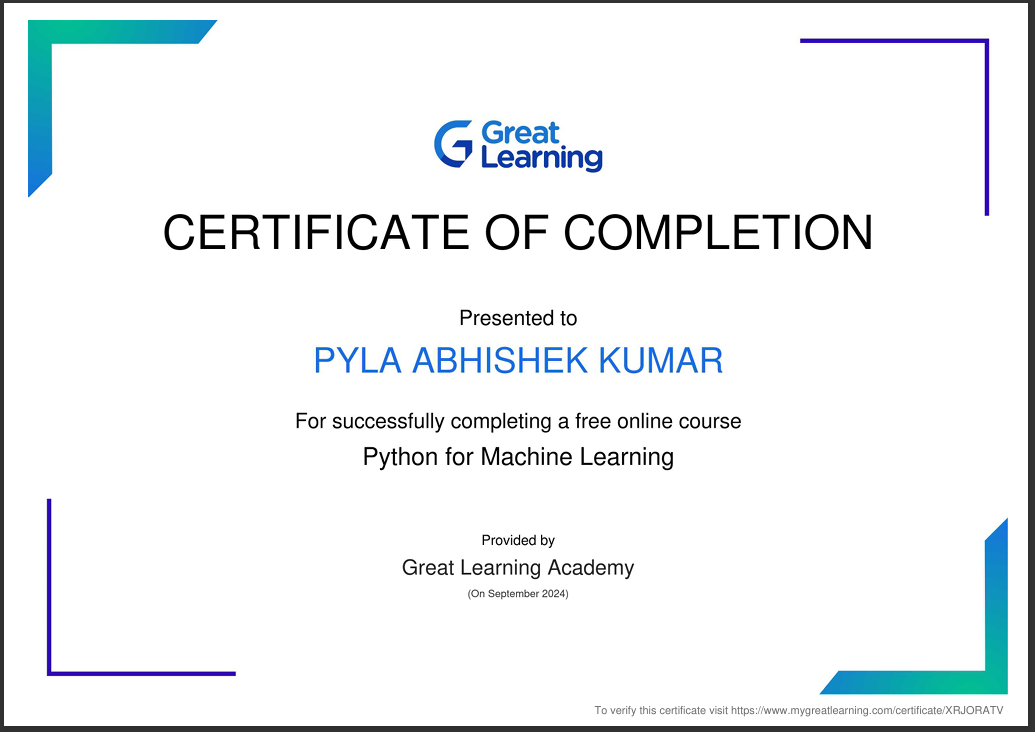 Python for Machine Learning Certificate
