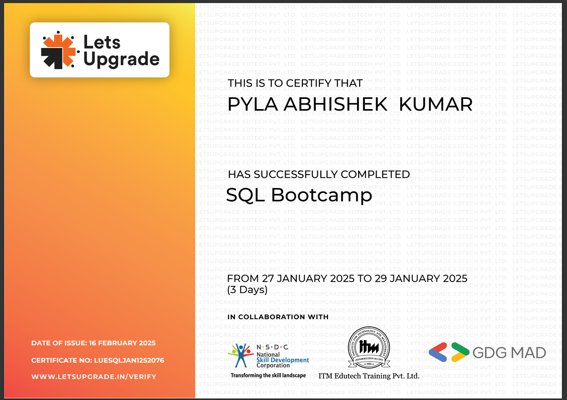 SQL Bootcamp Certificate